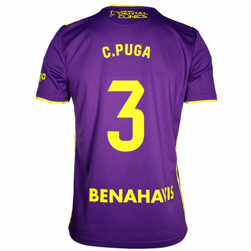 Vyrai Carlos Puga #3 Violetinė Geltona Išvykos Marškinėliai 2024/25 T-Shirt