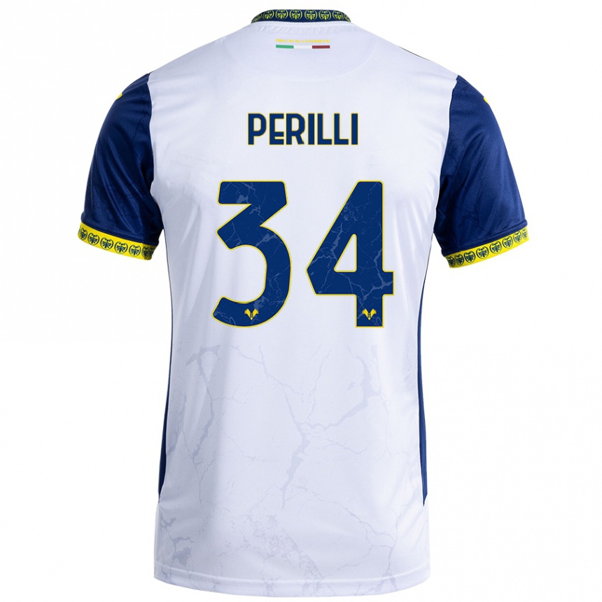 Vyrai Simone Perilli #34 Balta Mėlyna Išvykos Marškinėliai 2024/25 T-Shirt