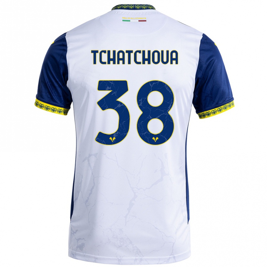 Vyrai Jackson Tchatchoua #38 Balta Mėlyna Išvykos Marškinėliai 2024/25 T-Shirt