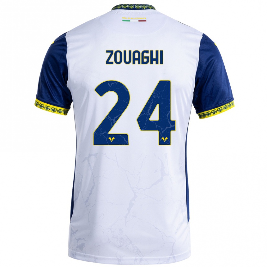 Vyrai Thomas Zouaghi #24 Balta Mėlyna Išvykos Marškinėliai 2024/25 T-Shirt