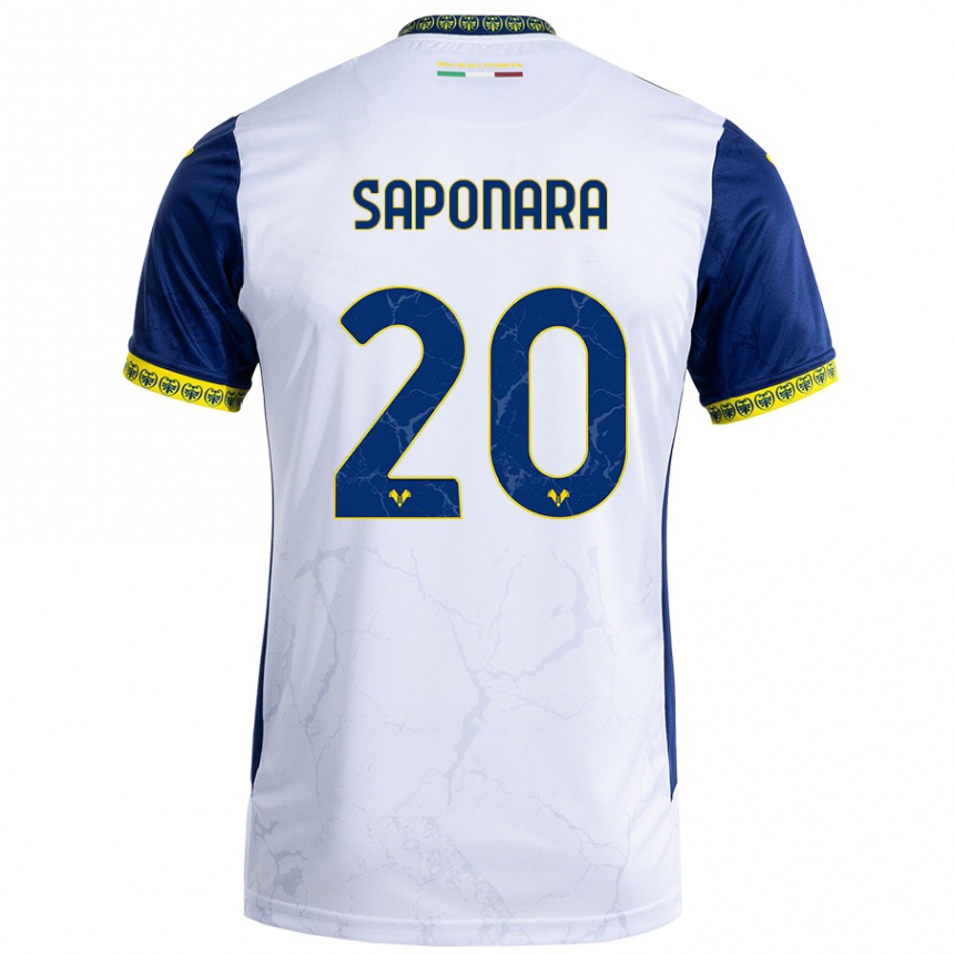 Vyrai Riccardo Saponara #20 Balta Mėlyna Išvykos Marškinėliai 2024/25 T-Shirt