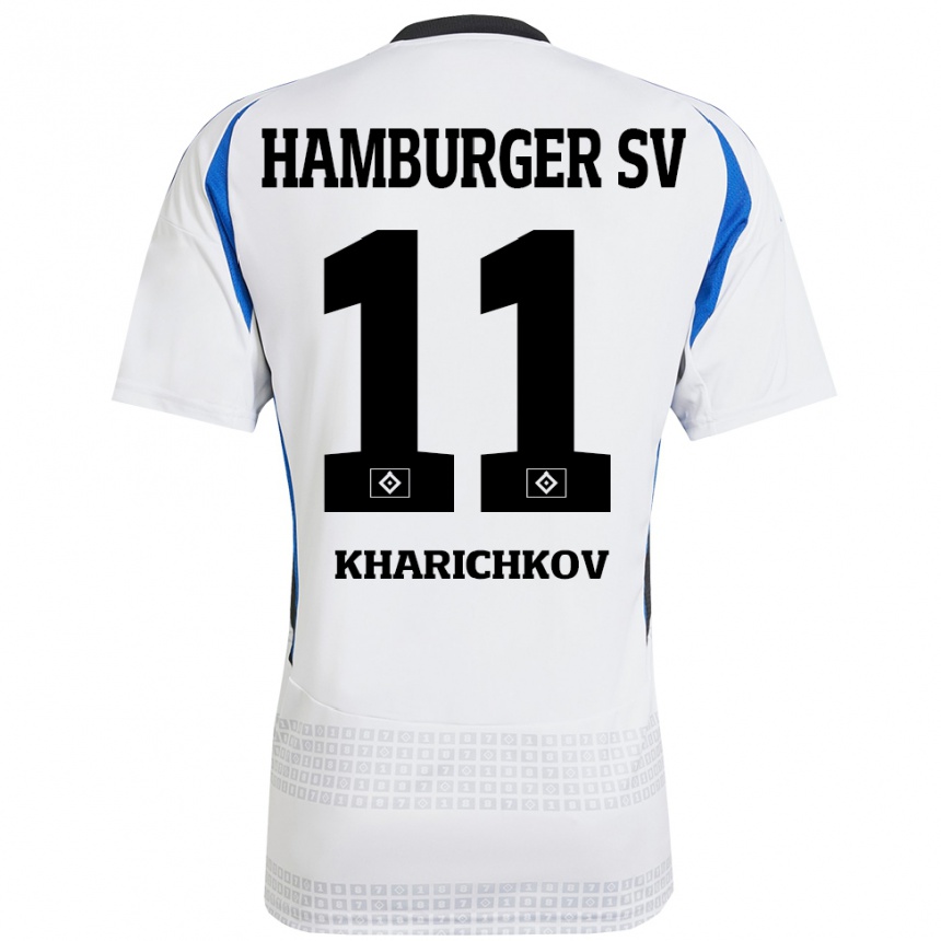 Moteriškas Valentyn Kharichkov #11 Balta Mėlyna Namų Marškinėliai 2024/25 T-Shirt