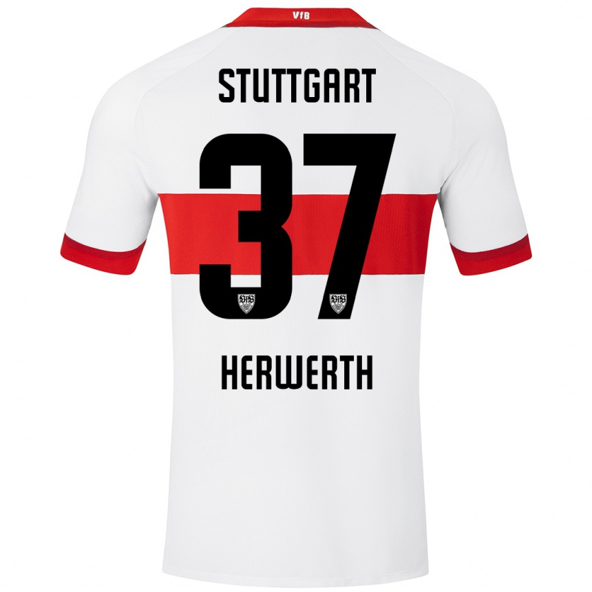 Moteriškas Maximilian Herwerth #37 Balta Raudona Namų Marškinėliai 2024/25 T-Shirt