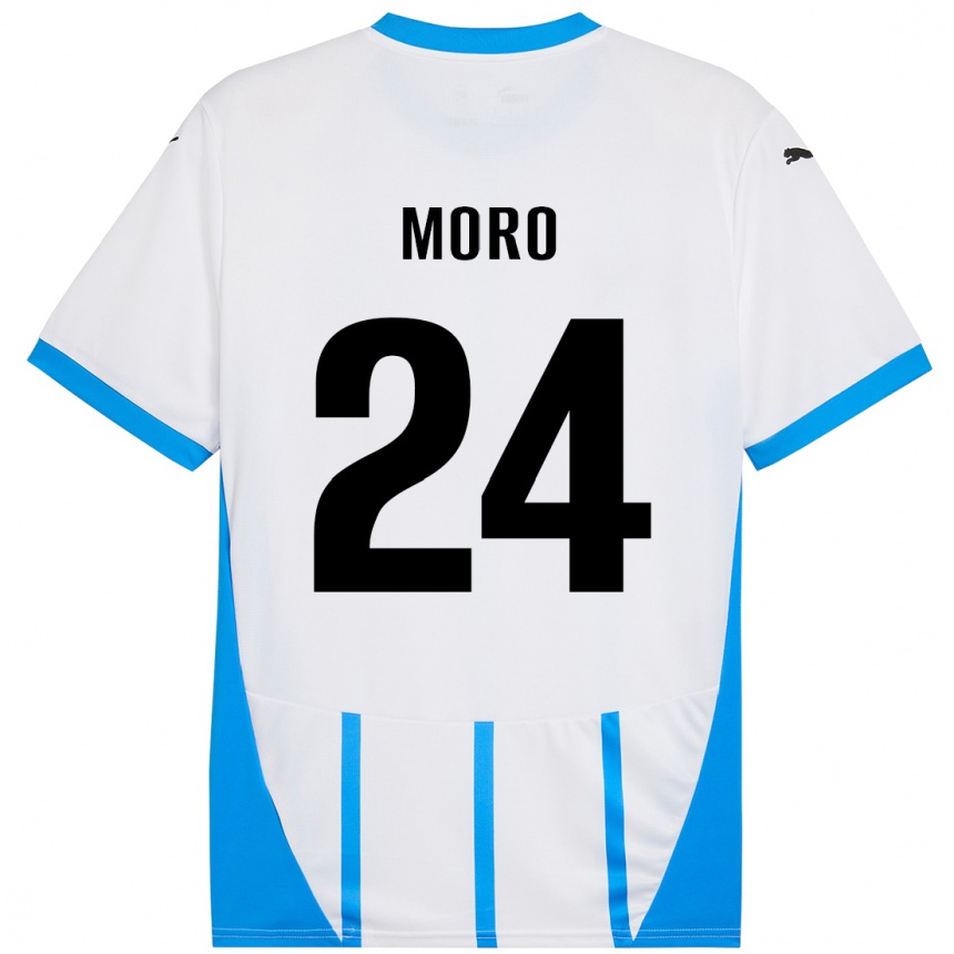 Moteriškas Luca Moro #24 Balta Mėlyna Išvykos Marškinėliai 2024/25 T-Shirt