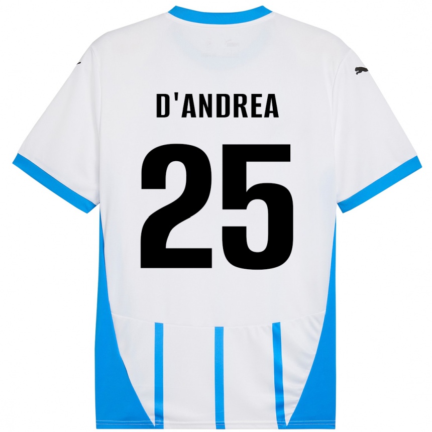 Moteriškas Luca D'andrea #25 Balta Mėlyna Išvykos Marškinėliai 2024/25 T-Shirt