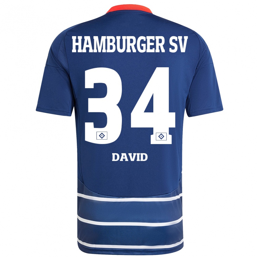 Moteriškas Jonas David #34 Tamsiai Mėlyna Išvykos Marškinėliai 2024/25 T-Shirt