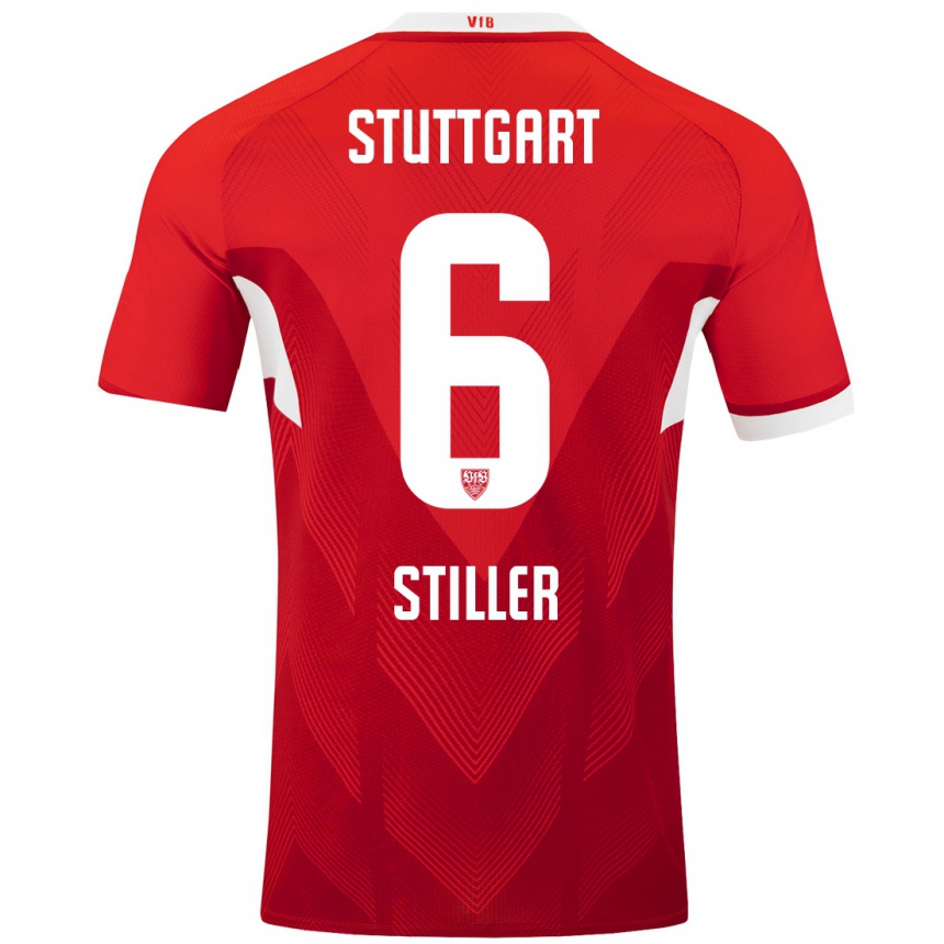 Moteriškas Angelo Stiller #6 Raudona Balta Išvykos Marškinėliai 2024/25 T-Shirt