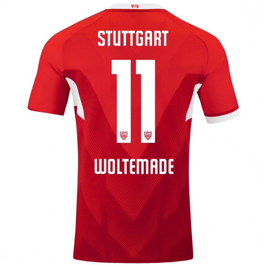 Moteriškas Nick Woltemade #11 Raudona Balta Išvykos Marškinėliai 2024/25 T-Shirt