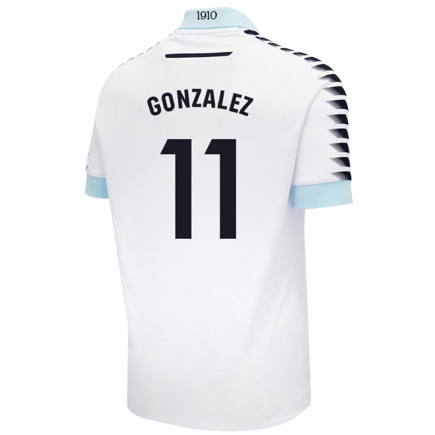 Moteriškas Chus González #11 Balta Mėlyna Išvykos Marškinėliai 2024/25 T-Shirt