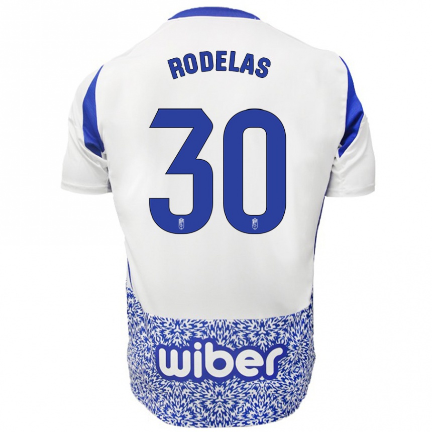 Moteriškas Sergio Rodelas #30 Balta Mėlyna Išvykos Marškinėliai 2024/25 T-Shirt