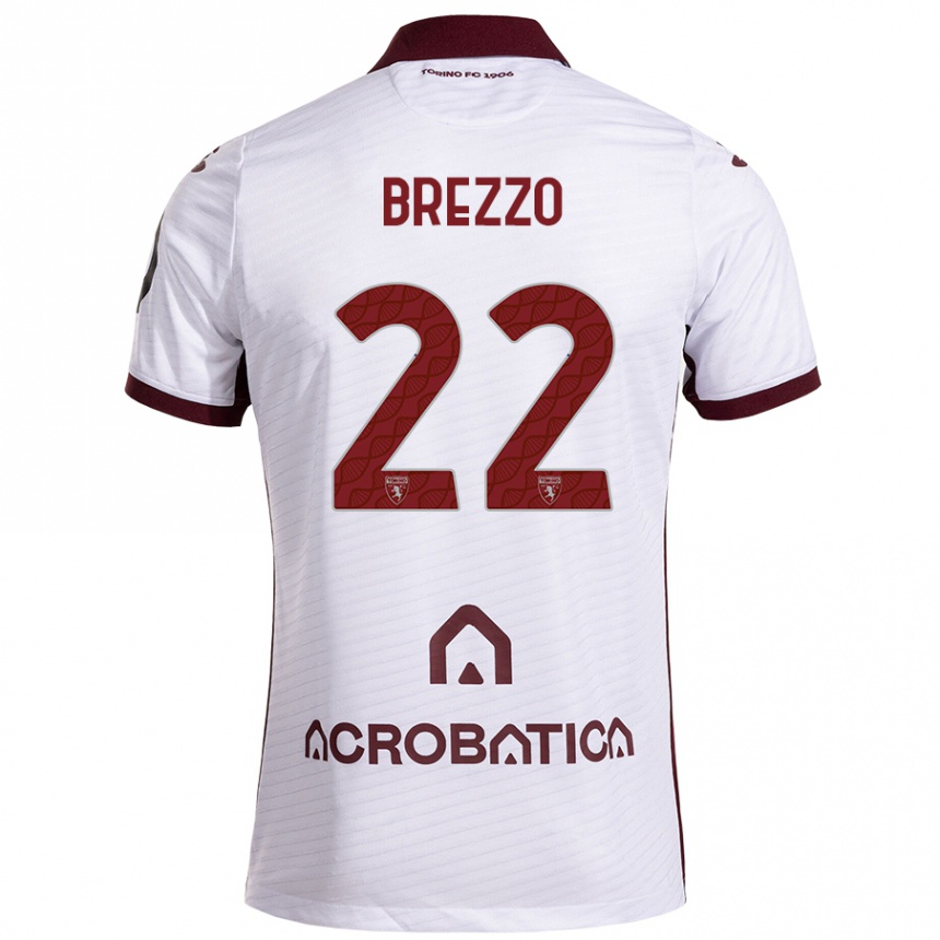 Moteriškas Matteo Brezzo #22 Balta Kaštoninė Išvykos Marškinėliai 2024/25 T-Shirt