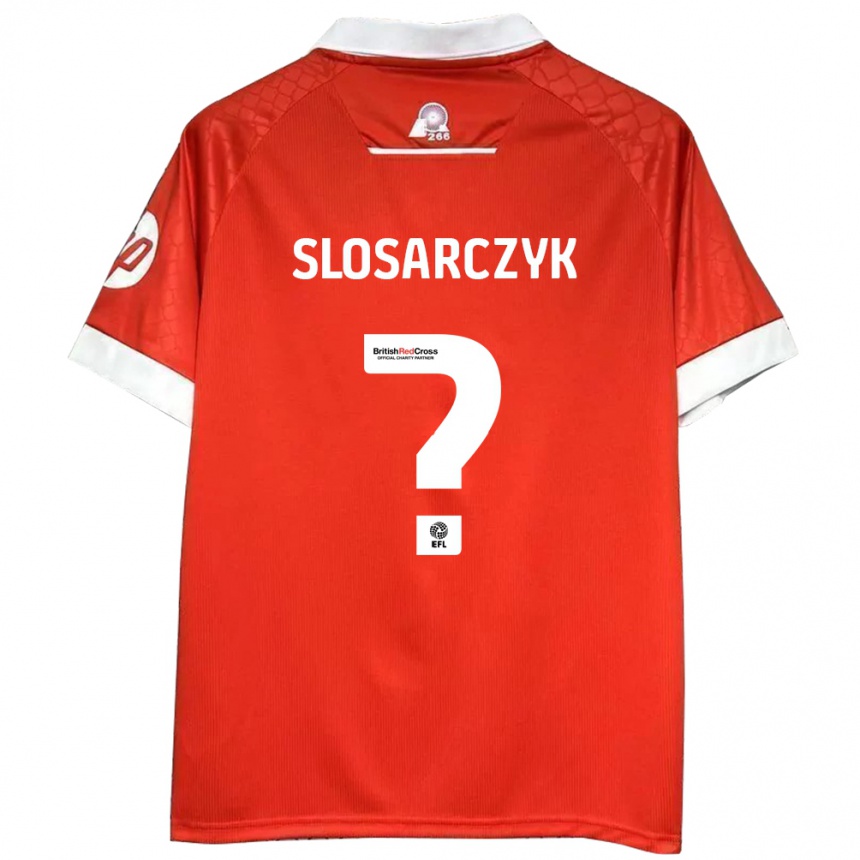 Vaikiškas Nikolas Slosarczyk #0 Raudona Balta Namų Marškinėliai 2024/25 T-Shirt