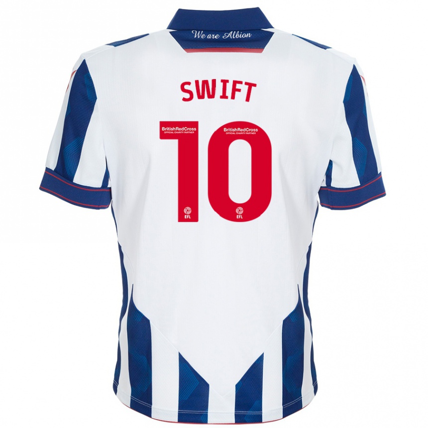 Vaikiškas John Swift #10 Balta Tamsiai Mėlyna Namų Marškinėliai 2024/25 T-Shirt