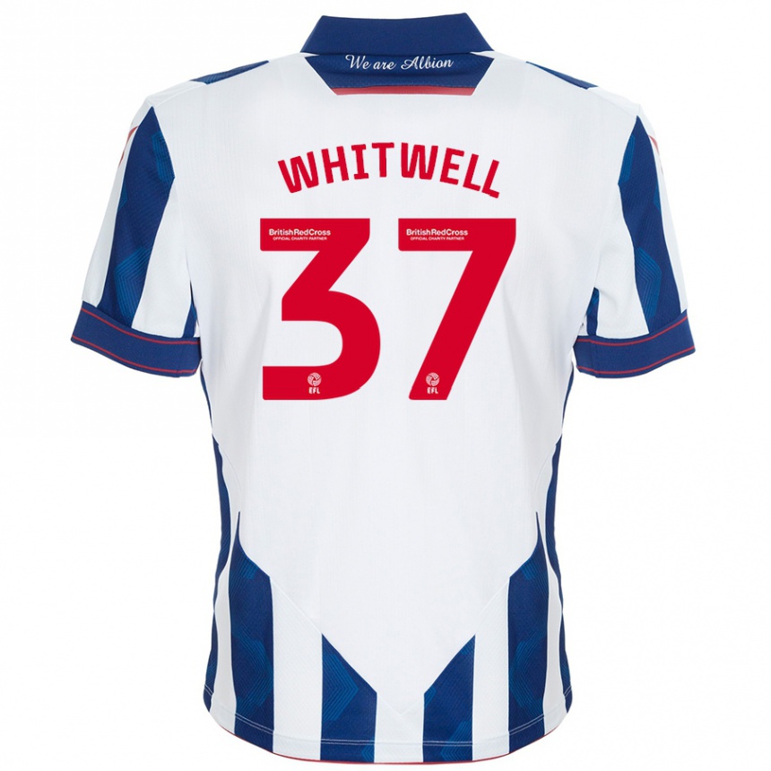 Vaikiškas Harry Whitwell #37 Balta Tamsiai Mėlyna Namų Marškinėliai 2024/25 T-Shirt