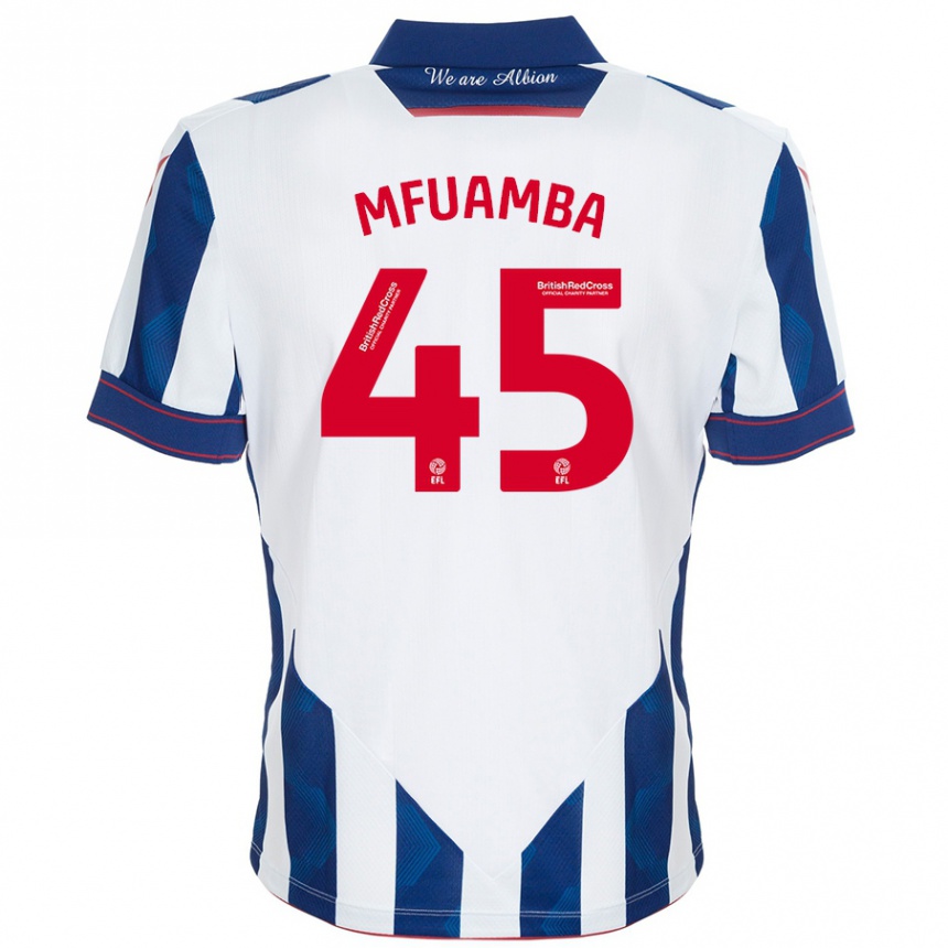 Vaikiškas Kevin Mfuamba #45 Balta Tamsiai Mėlyna Namų Marškinėliai 2024/25 T-Shirt