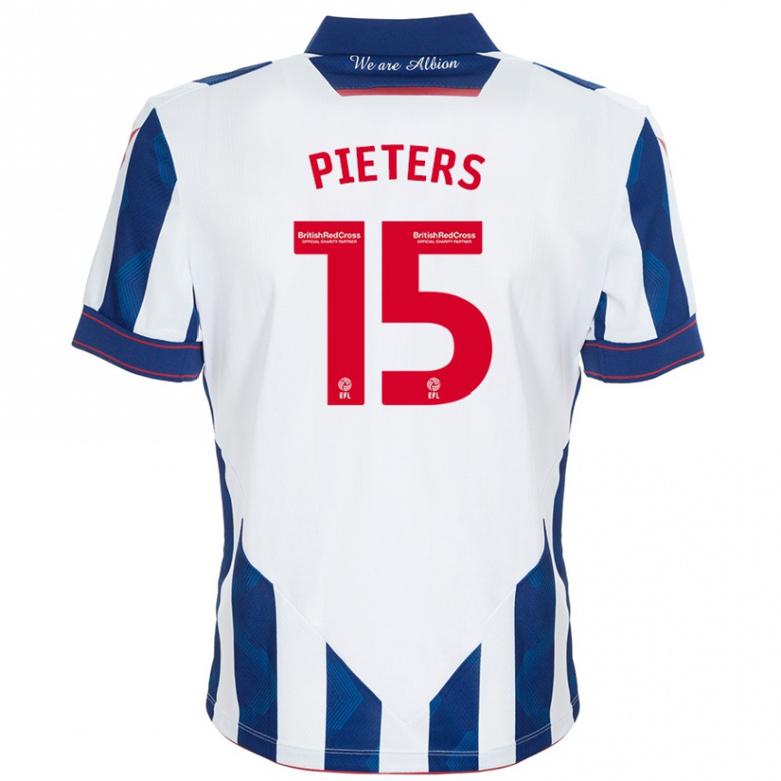 Vaikiškas Erik Pieters #15 Balta Tamsiai Mėlyna Namų Marškinėliai 2024/25 T-Shirt