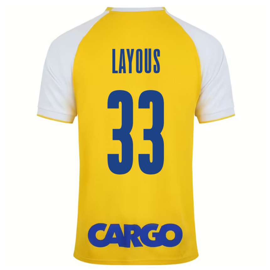 Vaikiškas Hisham Layous #33 Geltona Balta Namų Marškinėliai 2024/25 T-Shirt