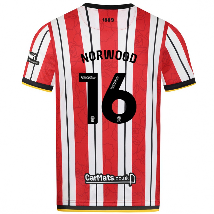 Vaikiškas Oliver Norwood #16 Raudonos Baltos Juostelės Namų Marškinėliai 2024/25 T-Shirt