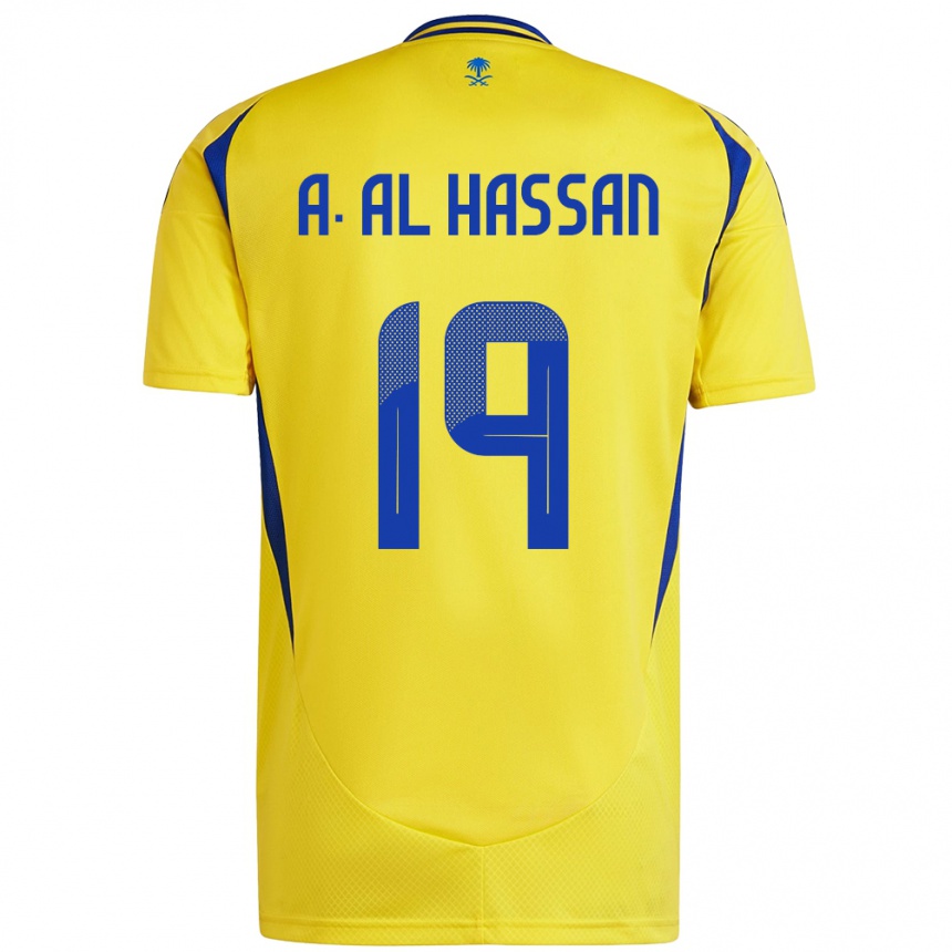 Vaikiškas Ali Al-Hassan #19 Geltona Mėlyna Namų Marškinėliai 2024/25 T-Shirt