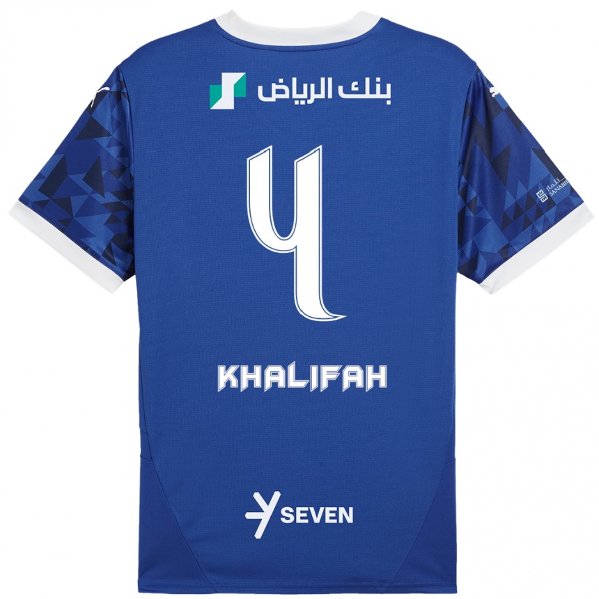 Vaikiškas Khalifah Al-Dawsari #4 Tamsiai Mėlyna Balta Namų Marškinėliai 2024/25 T-Shirt