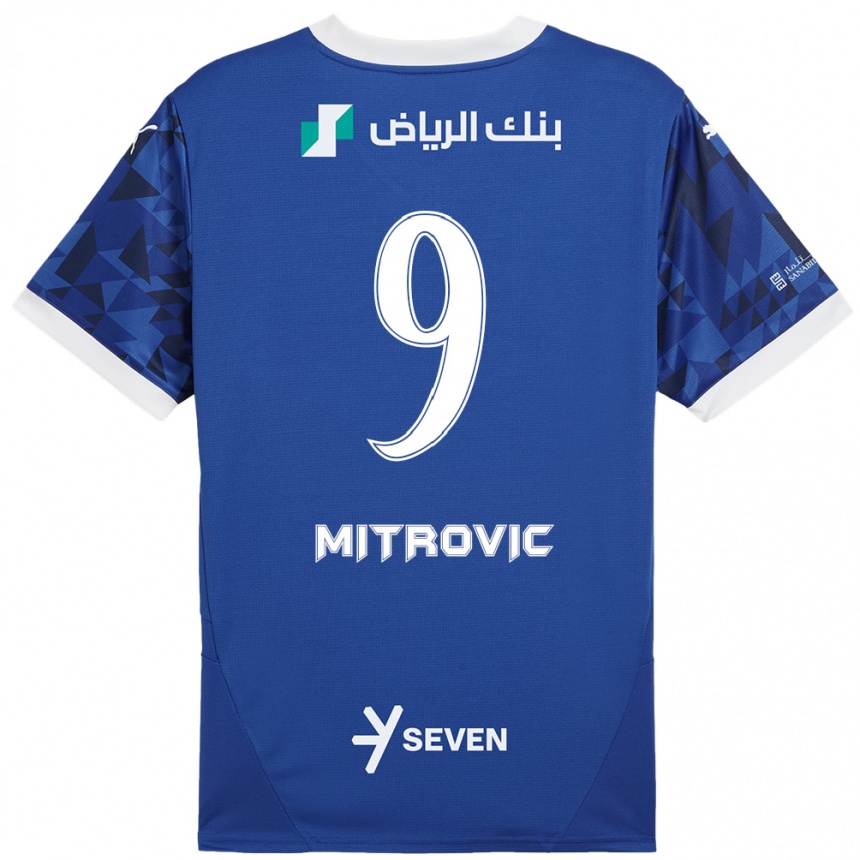 Vaikiškas Aleksandar Mitrovic #9 Tamsiai Mėlyna Balta Namų Marškinėliai 2024/25 T-Shirt