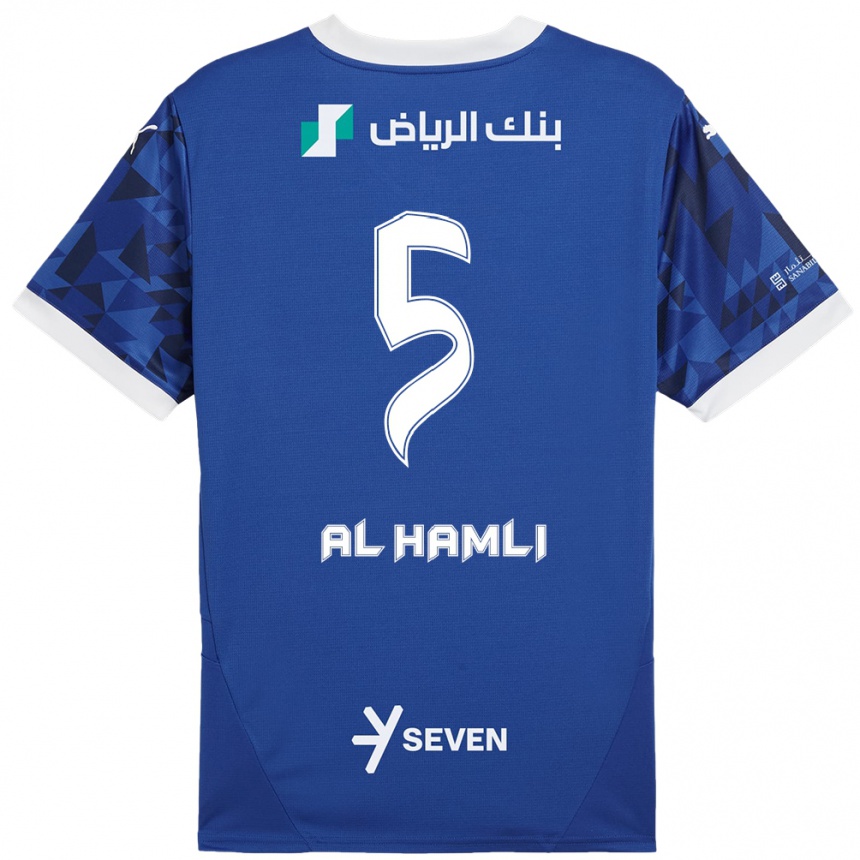 Vaikiškas Noura Al-Hamli #5 Tamsiai Mėlyna Balta Namų Marškinėliai 2024/25 T-Shirt