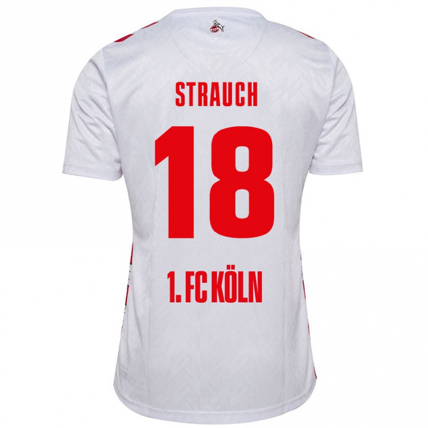 Vaikiškas Georg Strauch #18 Balta Raudona Namų Marškinėliai 2024/25 T-Shirt