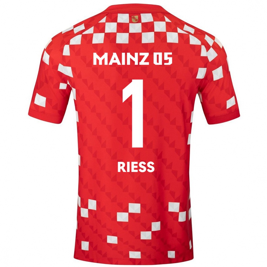 Vaikiškas Lasse Rieß #1 Balta Raudona Namų Marškinėliai 2024/25 T-Shirt