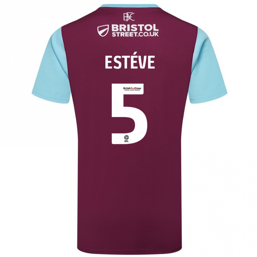 Vaikiškas Maxime Estève #5 Burgundijos Dangaus Mėlynas Namų Marškinėliai 2024/25 T-Shirt