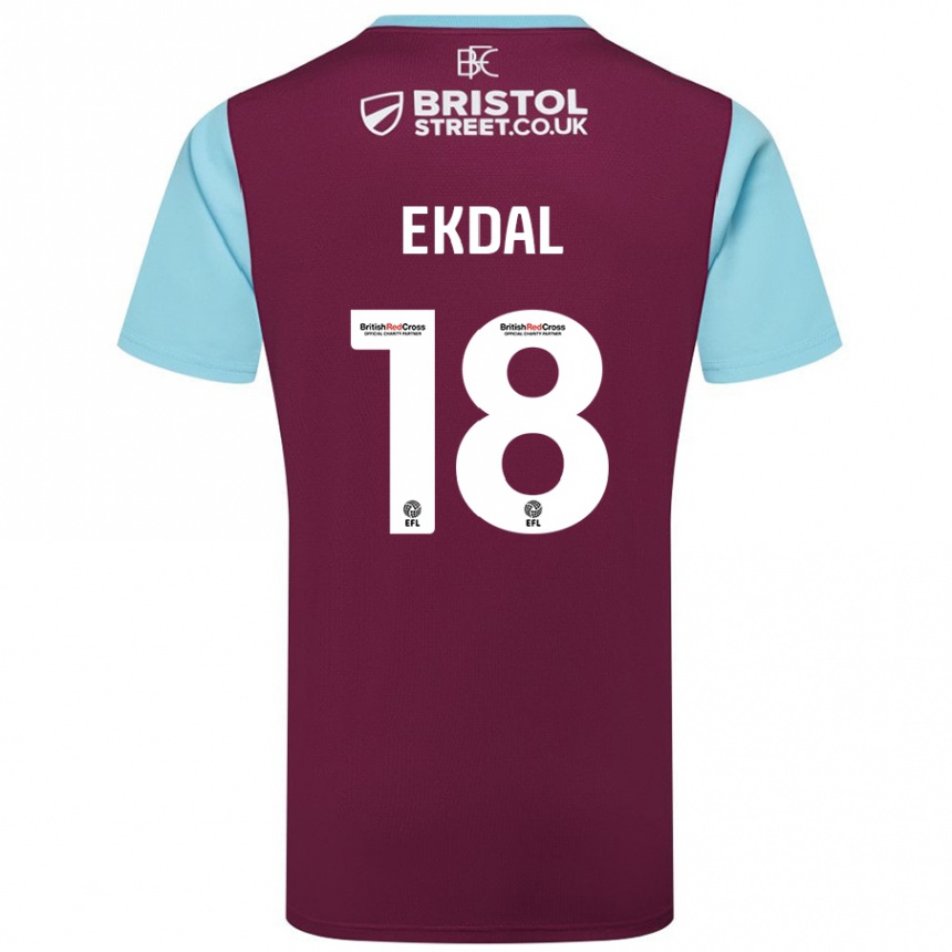 Vaikiškas Hjalmar Ekdal #18 Burgundijos Dangaus Mėlynas Namų Marškinėliai 2024/25 T-Shirt