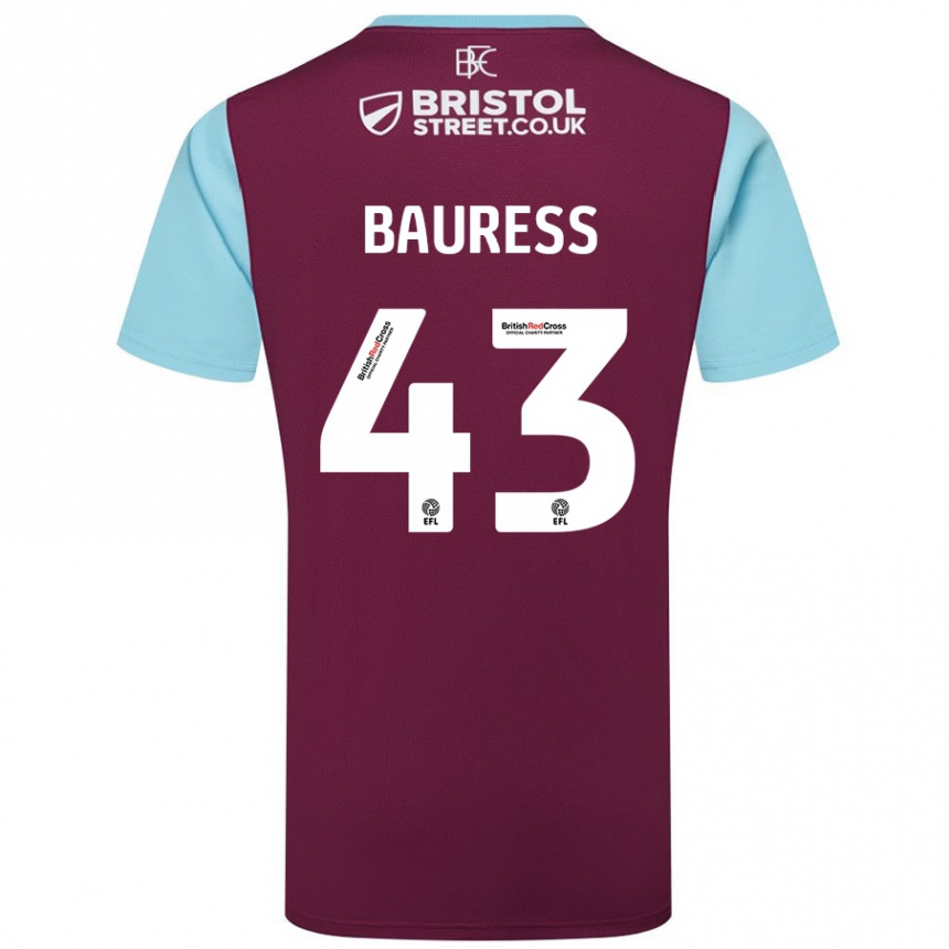 Vaikiškas Joe Bauress #43 Burgundijos Dangaus Mėlynas Namų Marškinėliai 2024/25 T-Shirt