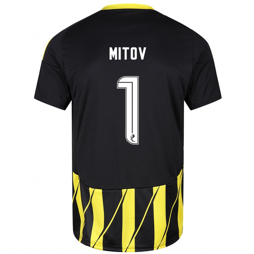 Vaikiškas Dimitar Mitov #1 Juoda Geltona Išvykos Marškinėliai 2024/25 T-Shirt