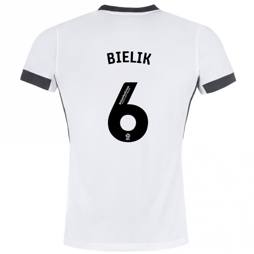 Vaikiškas Krystian Bielik #6 Balta Juoda Išvykos Marškinėliai 2024/25 T-Shirt