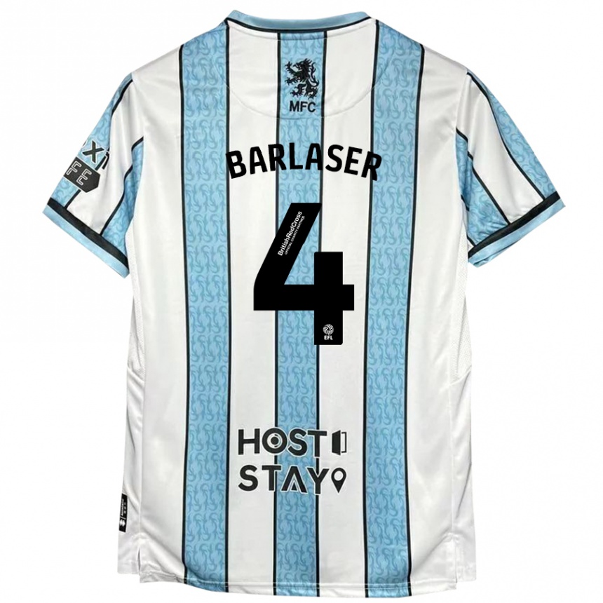 Vaikiškas Dan Barlaser #4 Balta Mėlyna Išvykos Marškinėliai 2024/25 T-Shirt