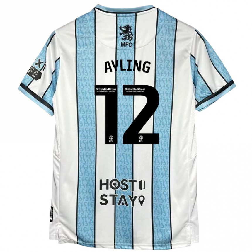 Vaikiškas Luke Ayling #12 Balta Mėlyna Išvykos Marškinėliai 2024/25 T-Shirt