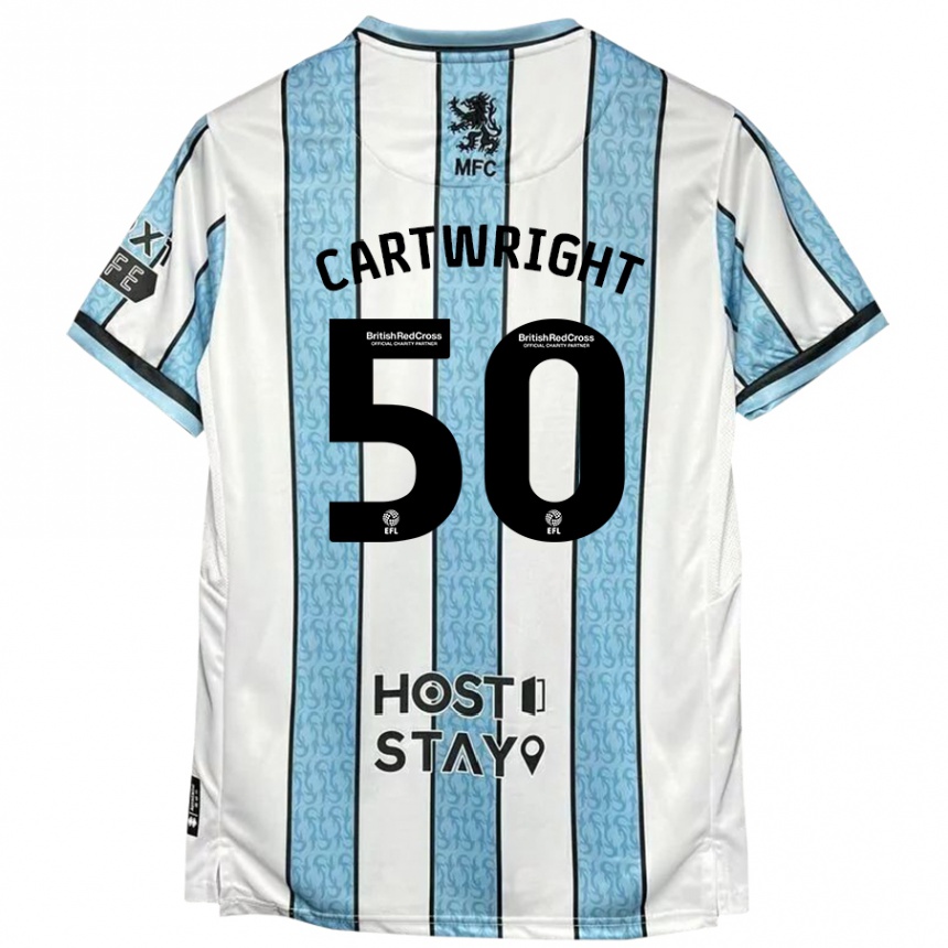 Vaikiškas Fin Cartwright #50 Balta Mėlyna Išvykos Marškinėliai 2024/25 T-Shirt