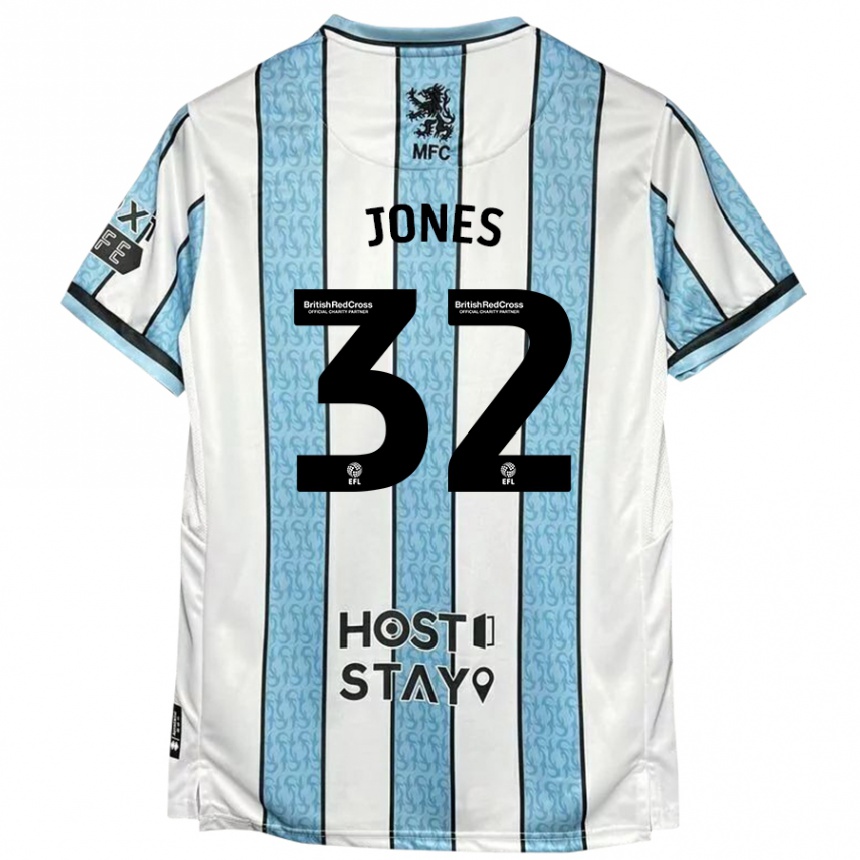 Vaikiškas Jamie Jones #32 Balta Mėlyna Išvykos Marškinėliai 2024/25 T-Shirt