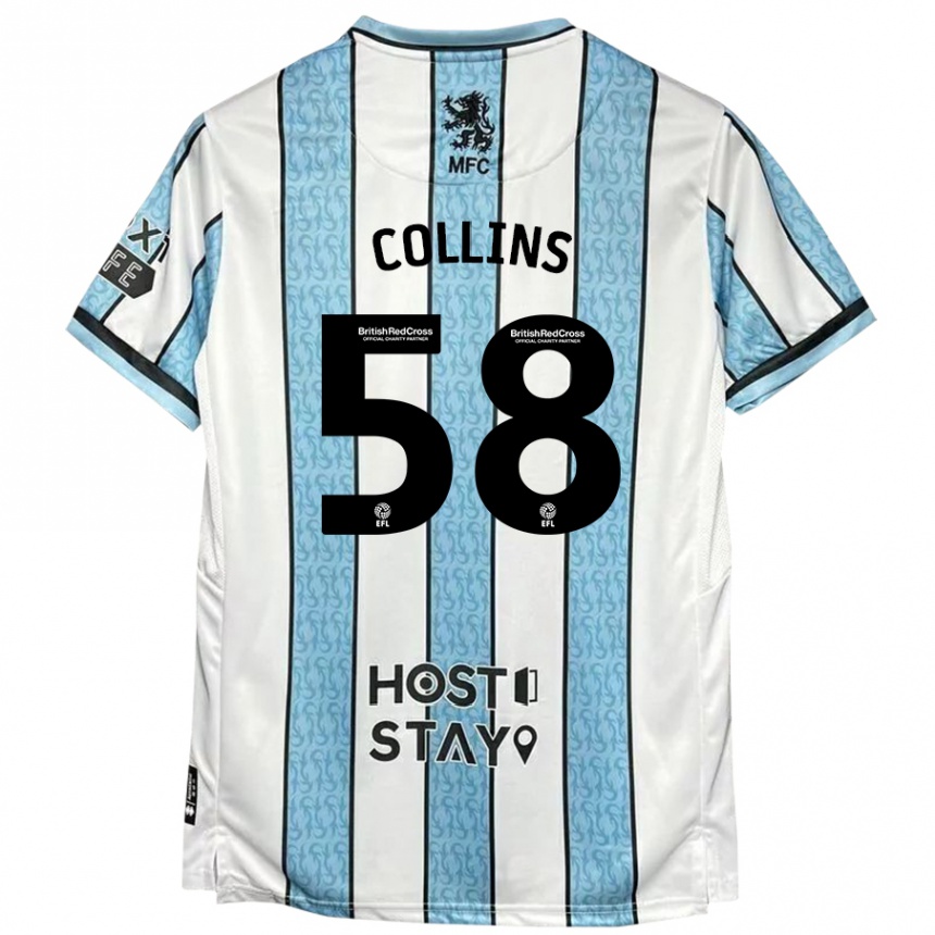 Vaikiškas Sam Collins #58 Balta Mėlyna Išvykos Marškinėliai 2024/25 T-Shirt