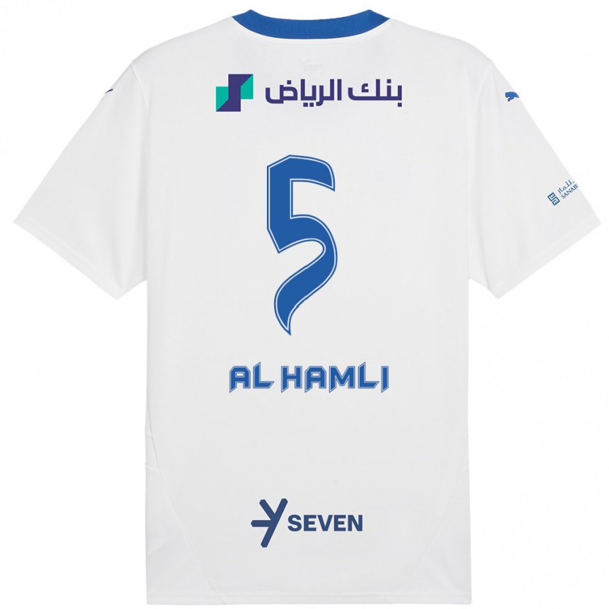 Vaikiškas Noura Al-Hamli #5 Balta Mėlyna Išvykos Marškinėliai 2024/25 T-Shirt