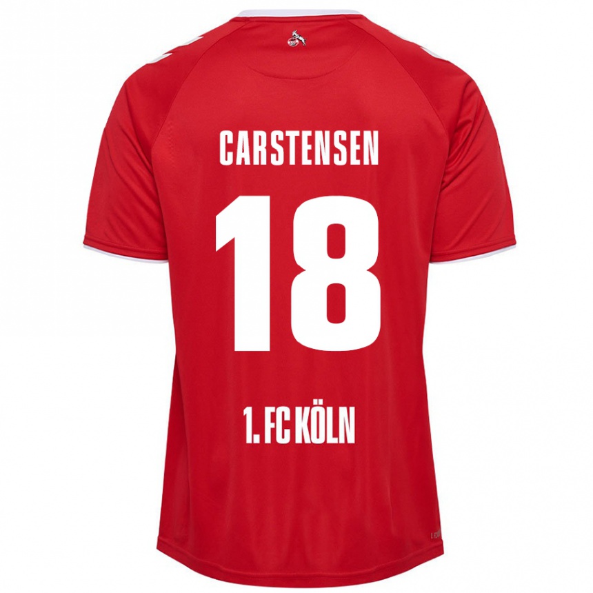 Vaikiškas Rasmus Carstensen #18 Raudona Balta Išvykos Marškinėliai 2024/25 T-Shirt