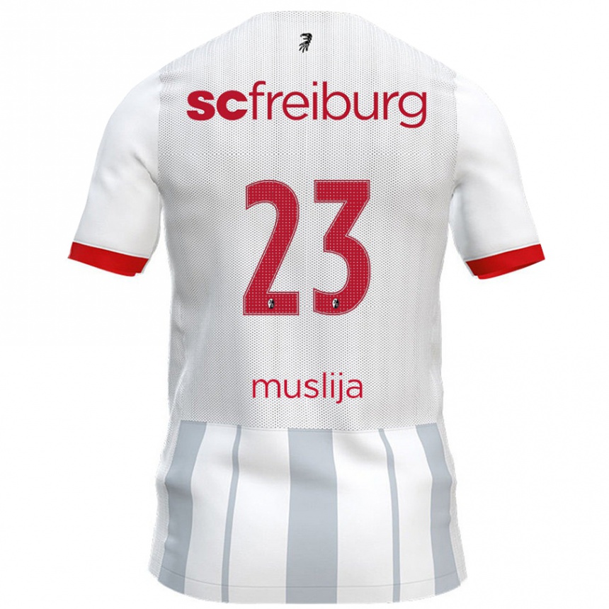 Vaikiškas Florent Muslija #23 Balta Pilka Išvykos Marškinėliai 2024/25 T-Shirt