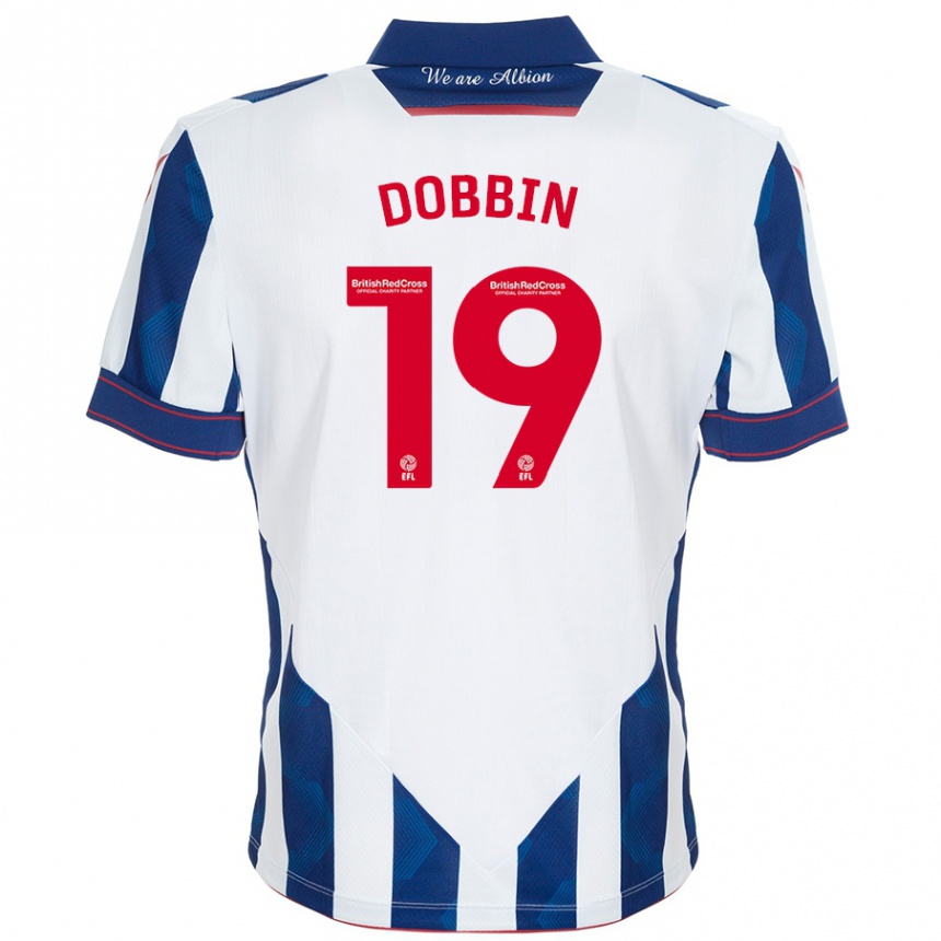 Vyrai Lewis Dobbin #19 Balta Tamsiai Mėlyna Namų Marškinėliai 2024/25 T-Shirt