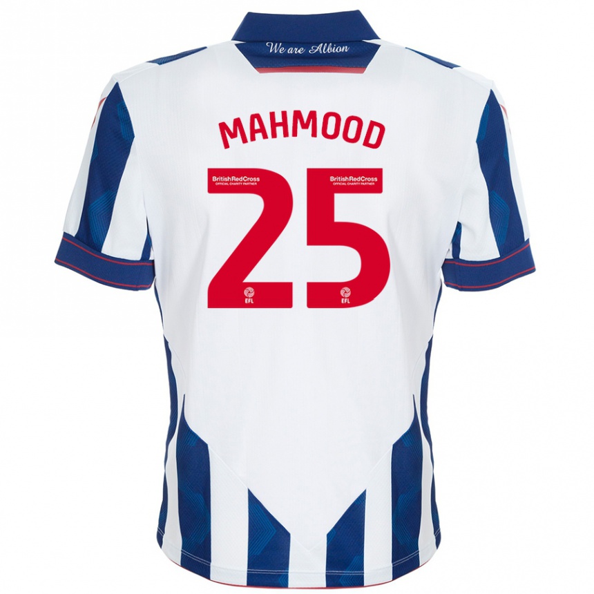 Vyrai Mahmood #25 Balta Tamsiai Mėlyna Namų Marškinėliai 2024/25 T-Shirt