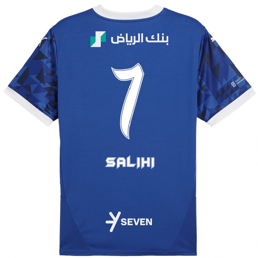 Vyrai Shokhan Salihi #7 Tamsiai Mėlyna Balta Namų Marškinėliai 2024/25 T-Shirt