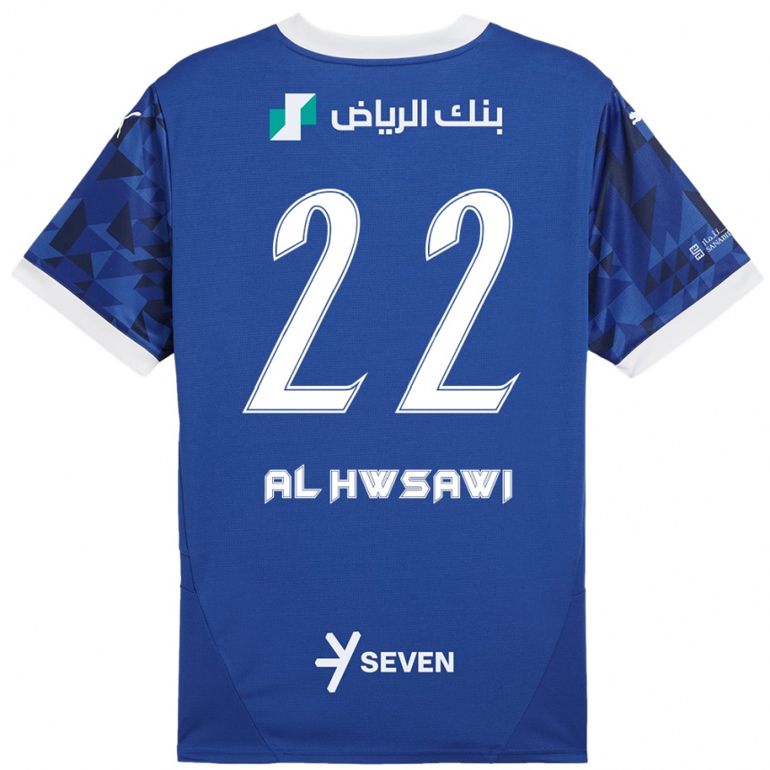 Vyrai Shorouq Al-Hwsawi #22 Tamsiai Mėlyna Balta Namų Marškinėliai 2024/25 T-Shirt