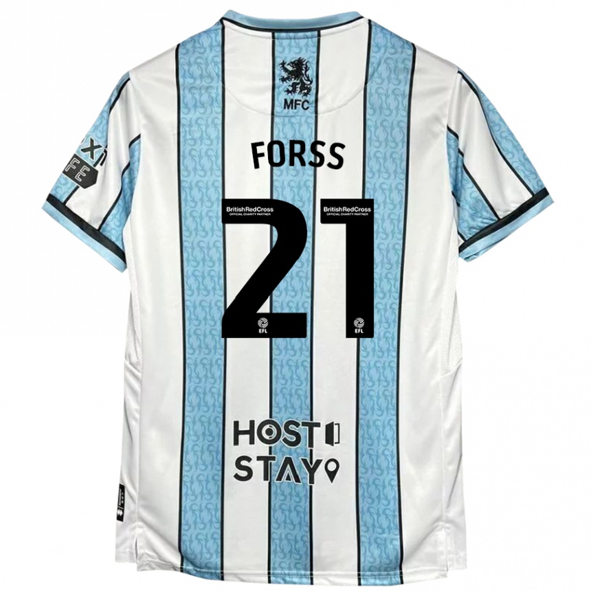 Vyrai Marcus Forss #21 Balta Mėlyna Išvykos Marškinėliai 2024/25 T-Shirt