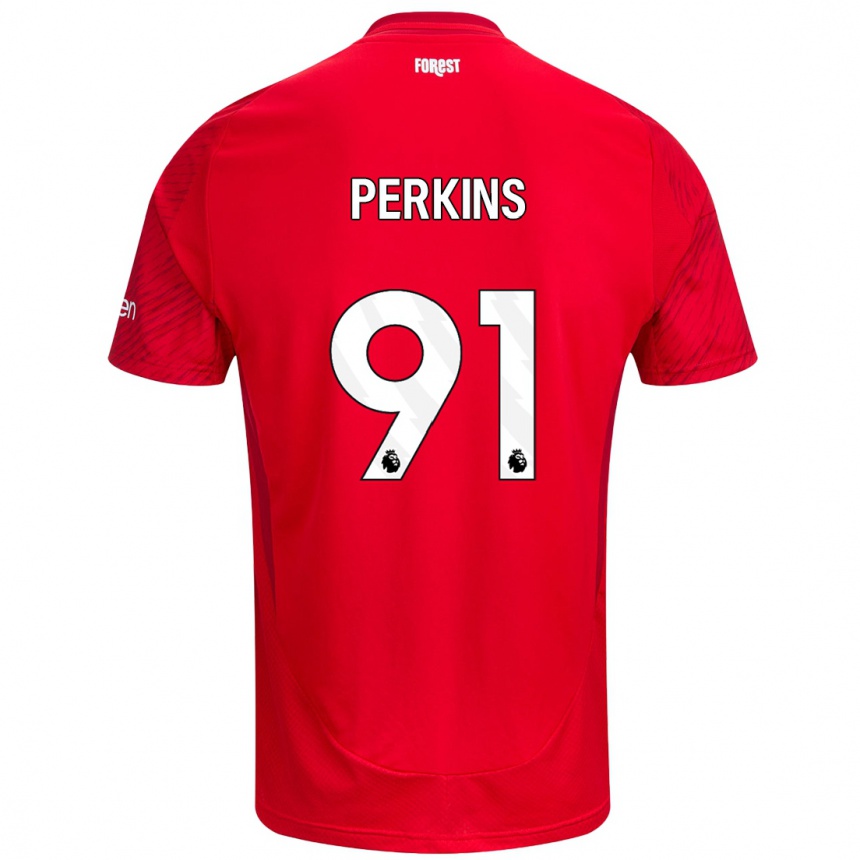 Moteriškas Jack Perkins #91 Raudona Balta Namų Marškinėliai 2024/25 T-Shirt