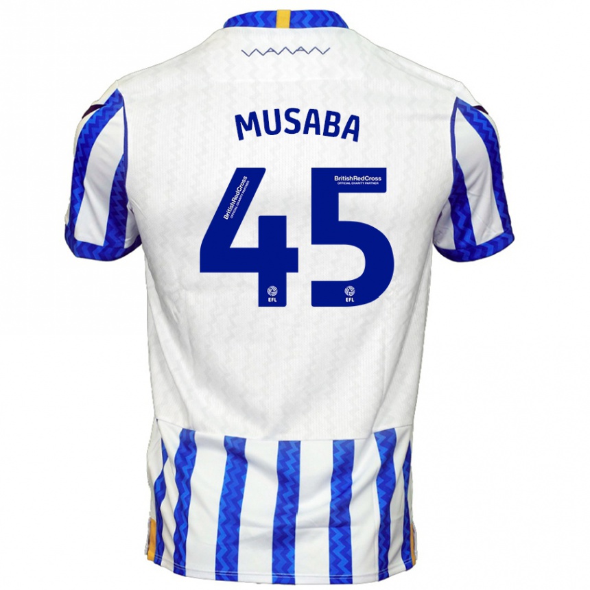 Moteriškas Anthony Musaba #45 Mėlyna Balta Namų Marškinėliai 2024/25 T-Shirt