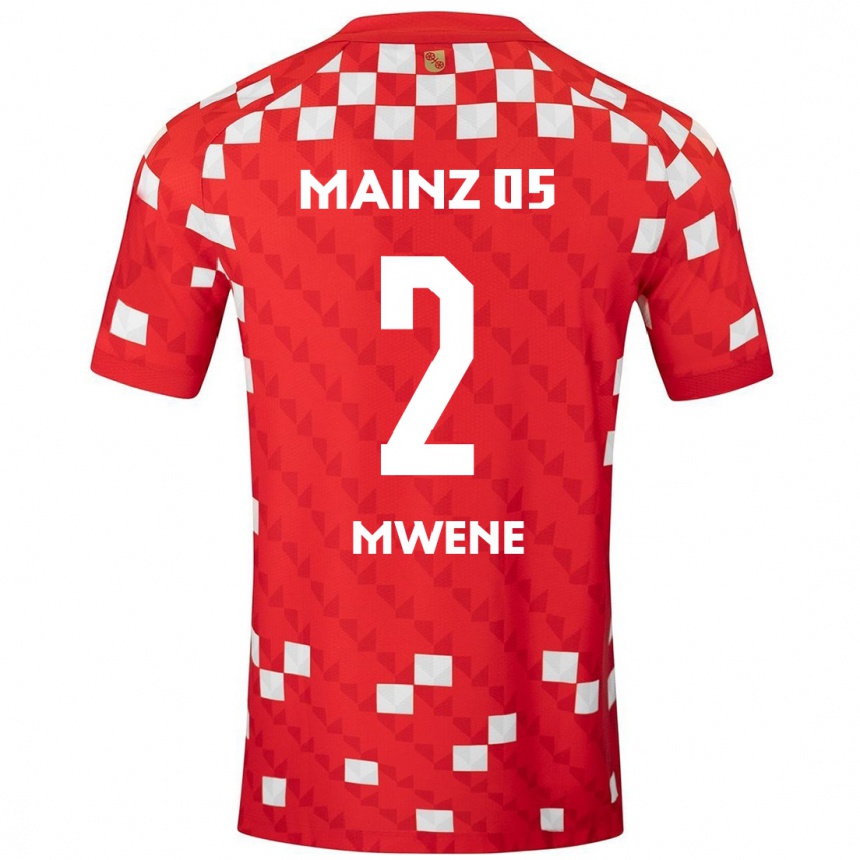 Moteriškas Phillipp Mwene #2 Balta Raudona Namų Marškinėliai 2024/25 T-Shirt