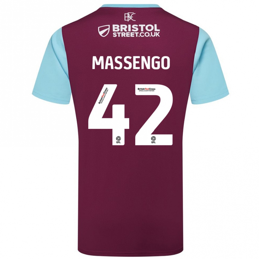 Moteriškas Han-Noah Massengo #42 Burgundijos Dangaus Mėlynas Namų Marškinėliai 2024/25 T-Shirt